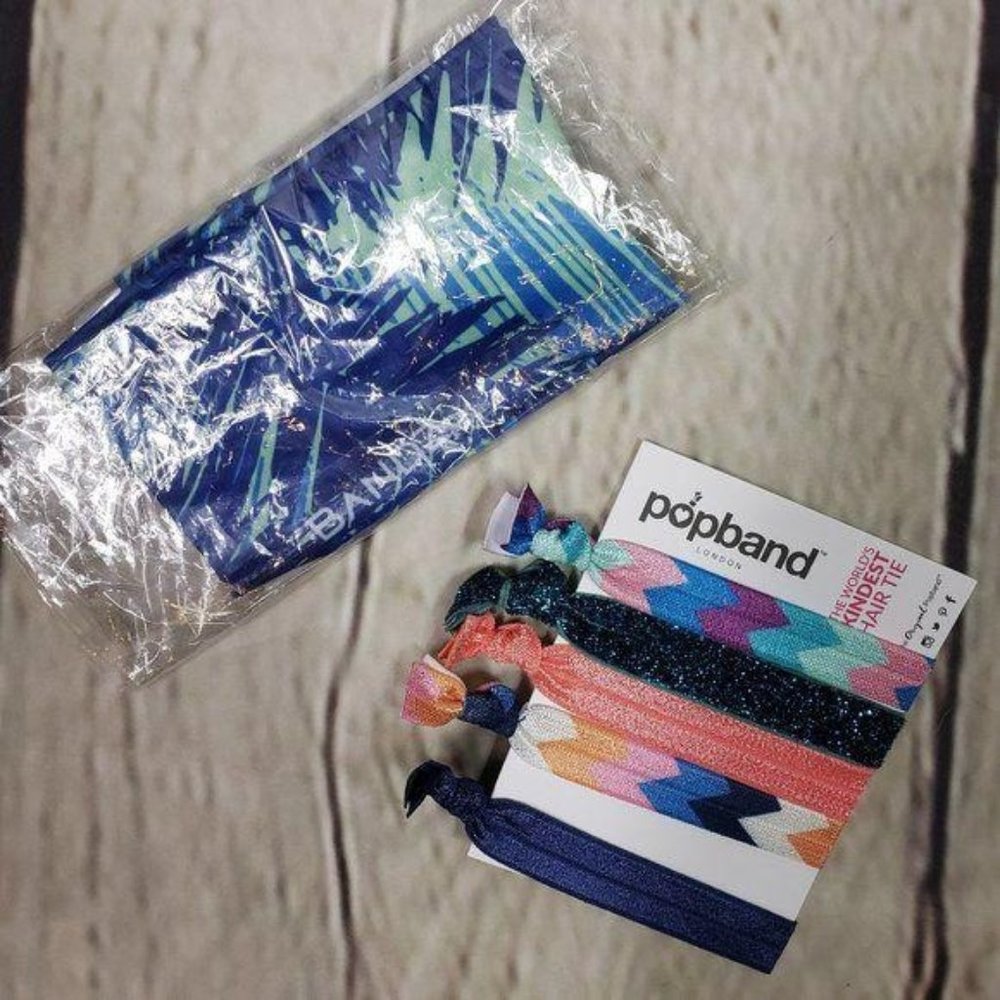 BANDZ Blue Headband Palm Design & POPBAND Chevron Hair Ties Sparkle Bundle NWT